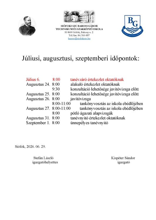 Fontos időpontok 2026